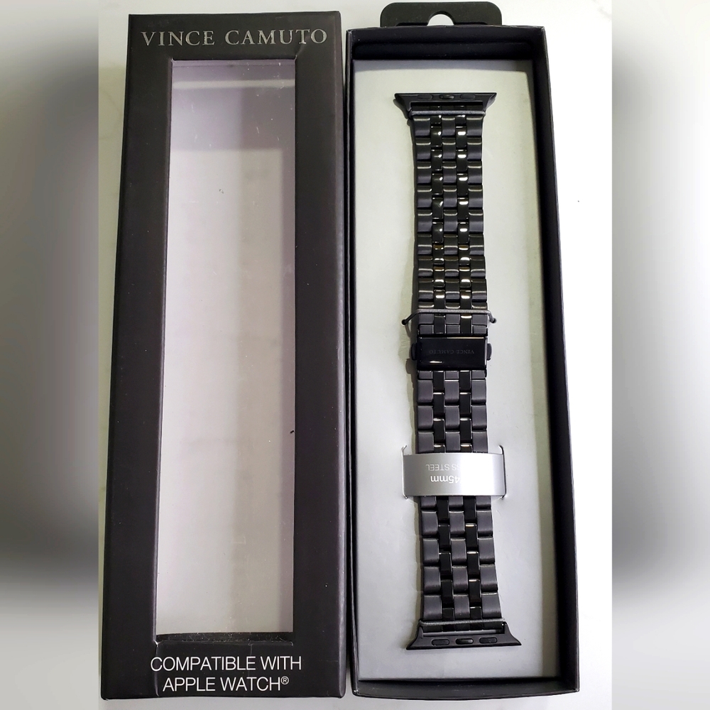 Vince Camuto Men's Apple Watch Band Black Stainless Steel 42/44/45mm